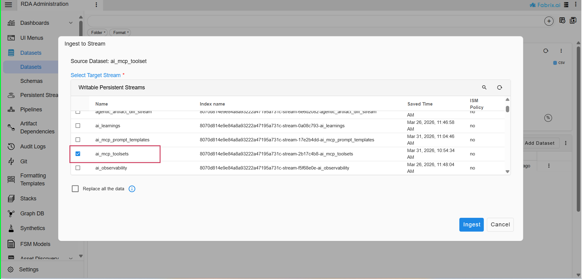 Ingest Dataset Stream