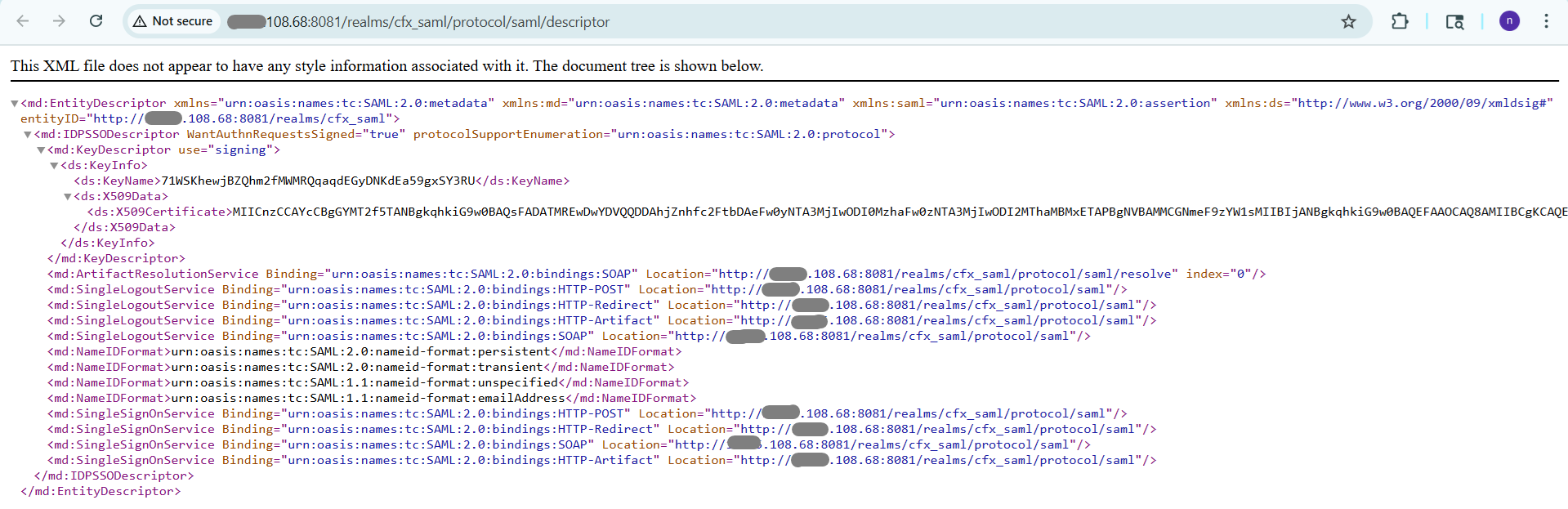 SAML Metadata Output