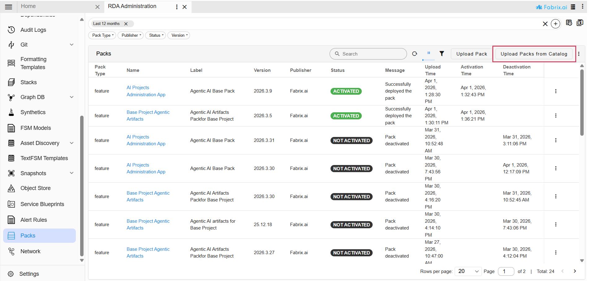 Upload Packs Catalog